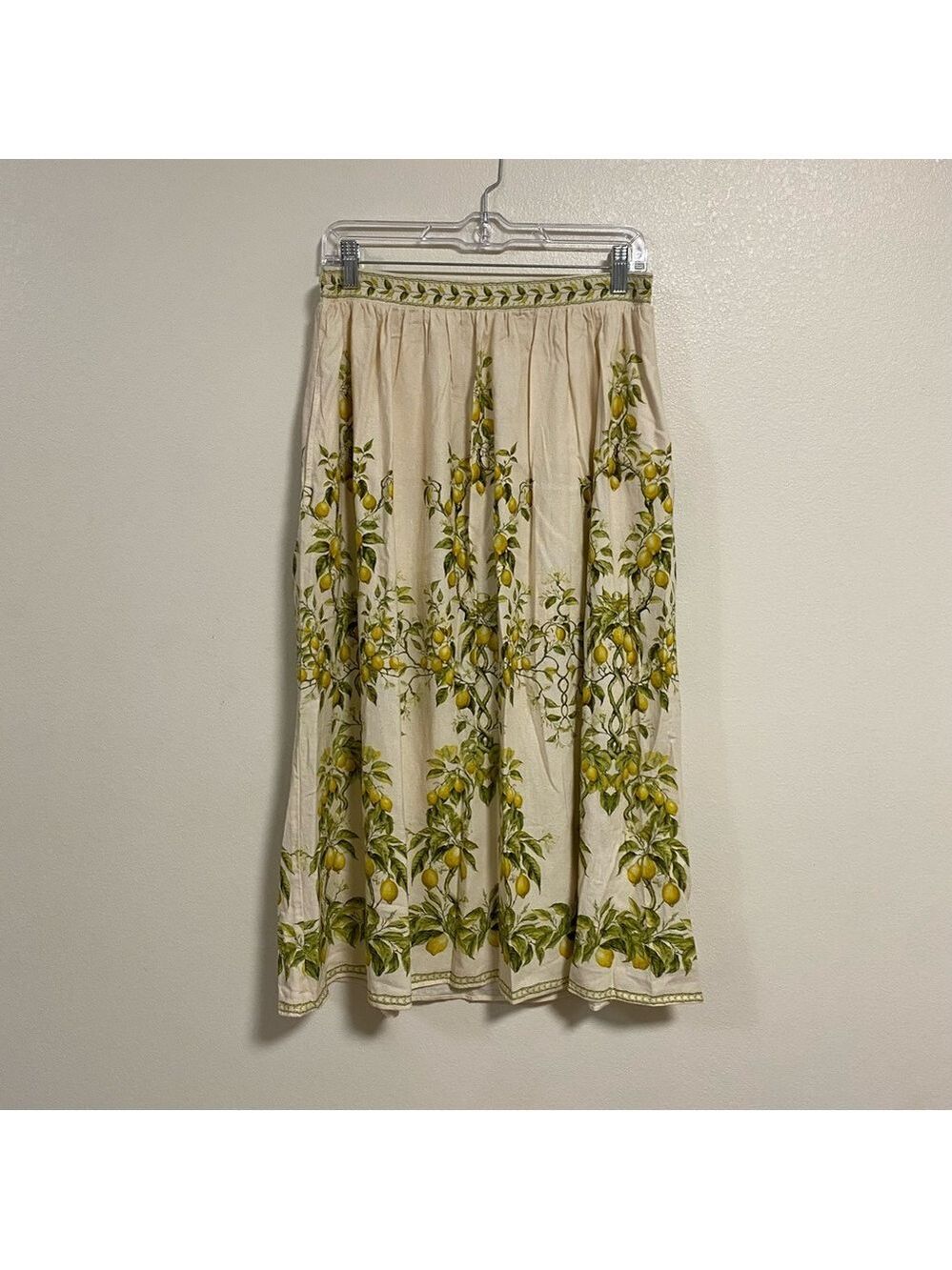 Max Studio Skirt Women’s Size Medium Cream Lemon Tree Midi skirt Linen blend
